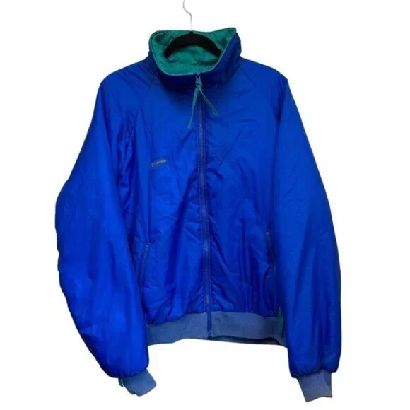 Vintage Columbia Mens XL Windbreaker Jacket Reversible Blue Green 80s Thinsulate - Picture 5 of 15